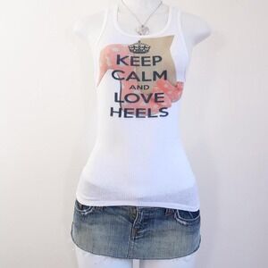 2010s keep calm love heels ribbed tank coquette graphic size S